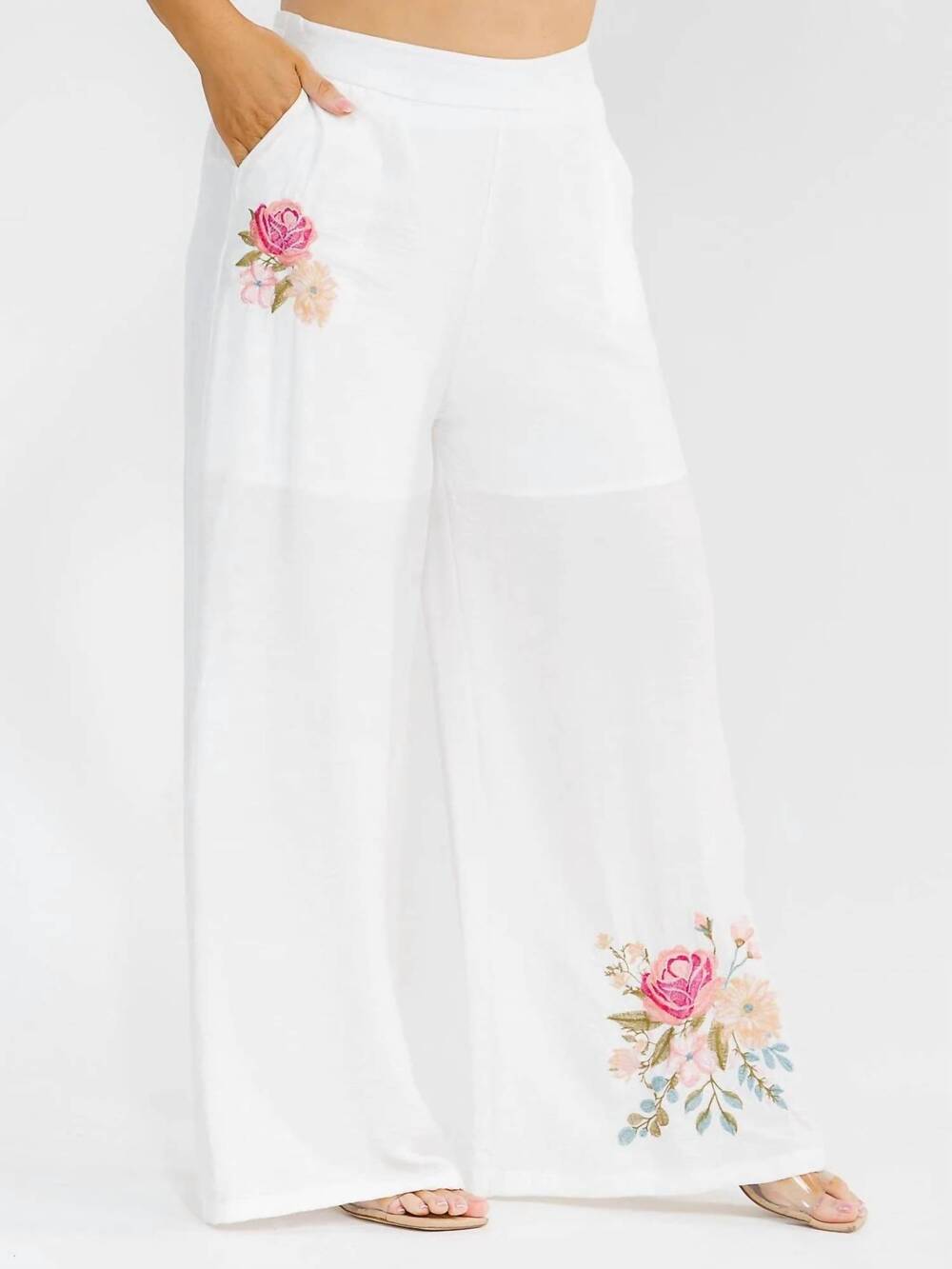 NEW LA REYNA elastic waist front pockets pant in white